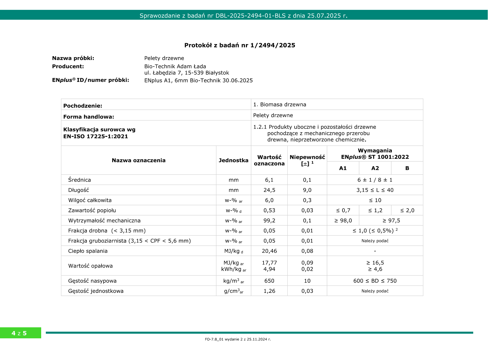 Badania Pellet Bio-technik