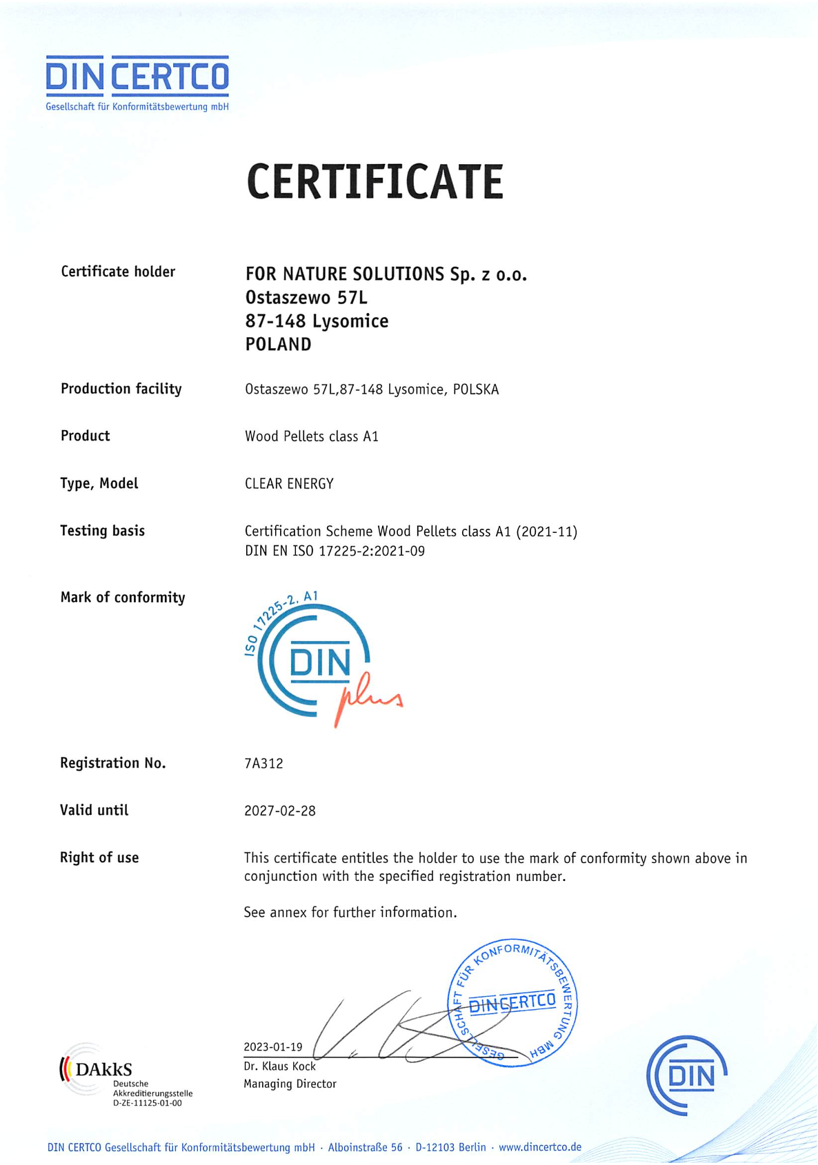 Certyfikat DINplus Clear Energy