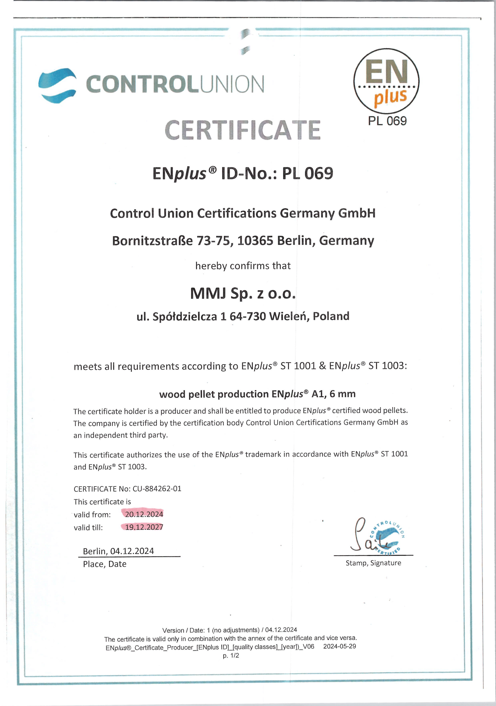 Certyfikat EnPlus A1 Dimplex