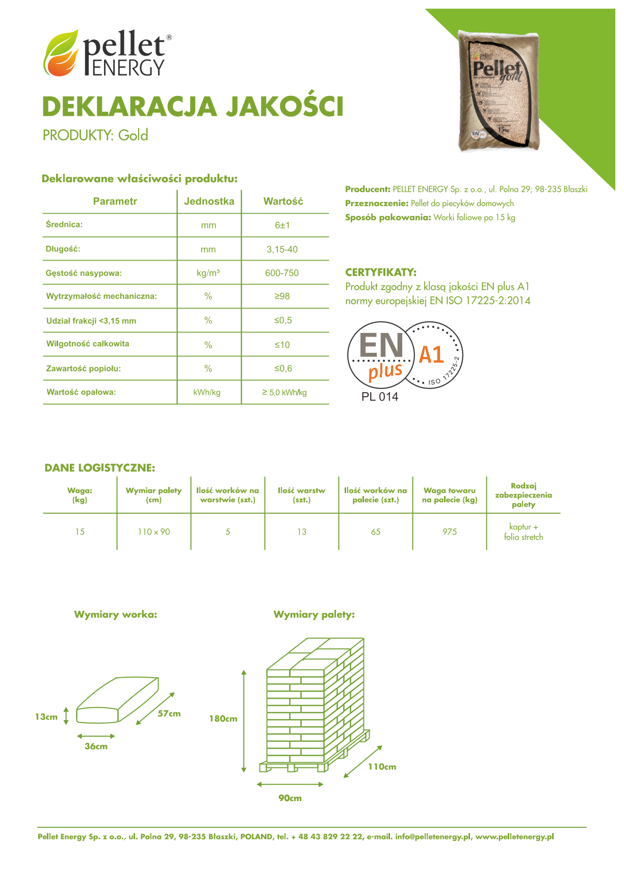 Pellet Energy Gold - deklaracja jakości
