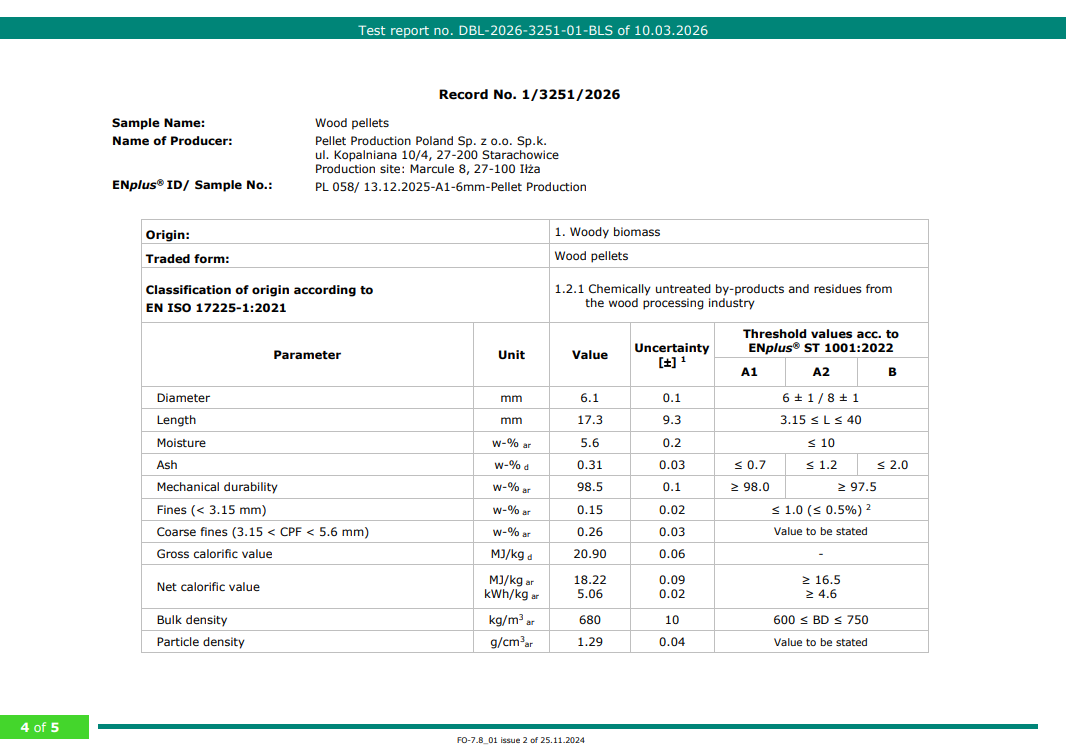 Badania pelletu drzewnego Magnum Perfect