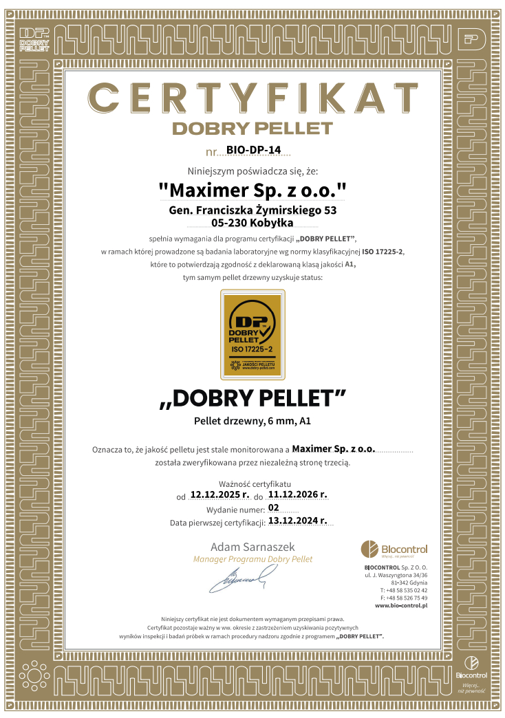 Certyfikat Dobry Pellet