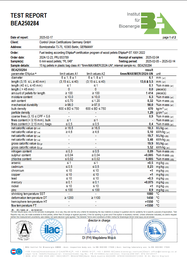 Badania pelletu Maximer Maxi Premium Pellets