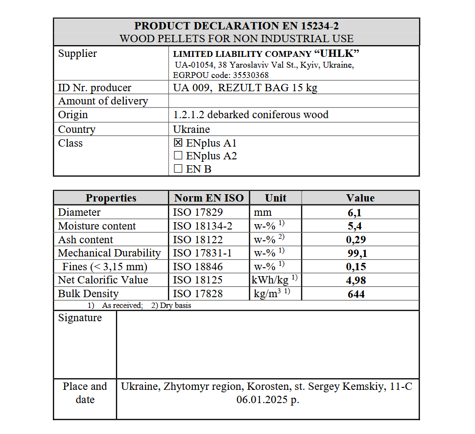 Badania pelletu drzewnego Rezult Wolebio.pl