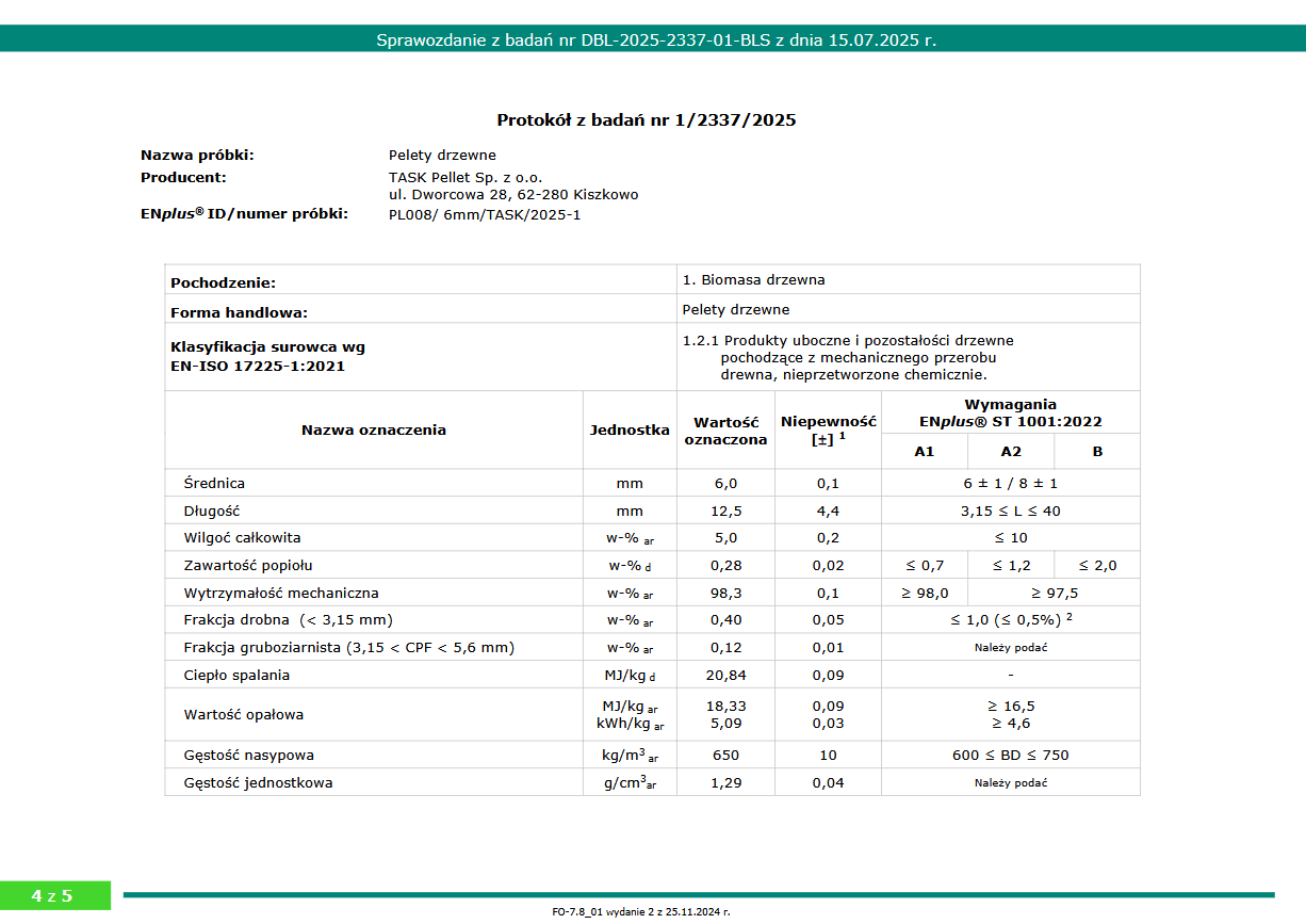 Badania pellet drzewny Task