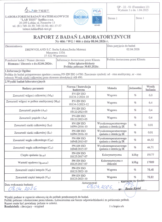 Badania pellet Drewnoland liściasto-iglasty